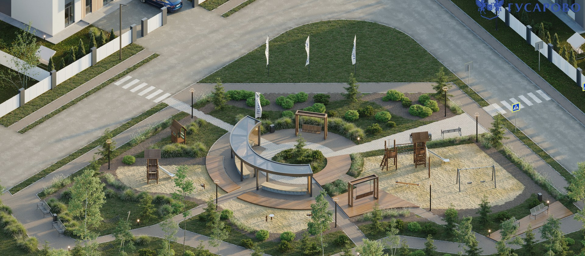 Благоустроенный парк отдыха с зонированным пространством